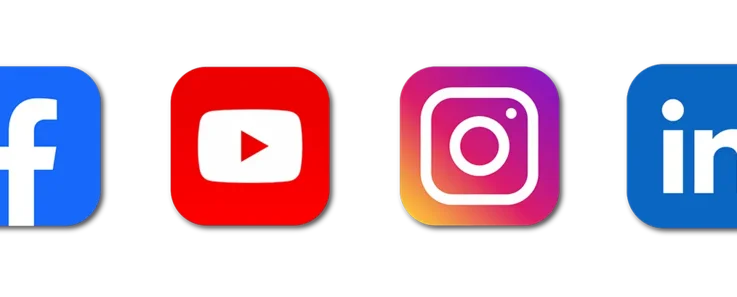 2026-Social media Auflistung der Icons der Social Media Kanäle Facebook, YouTube, Instagram und LinkedIn